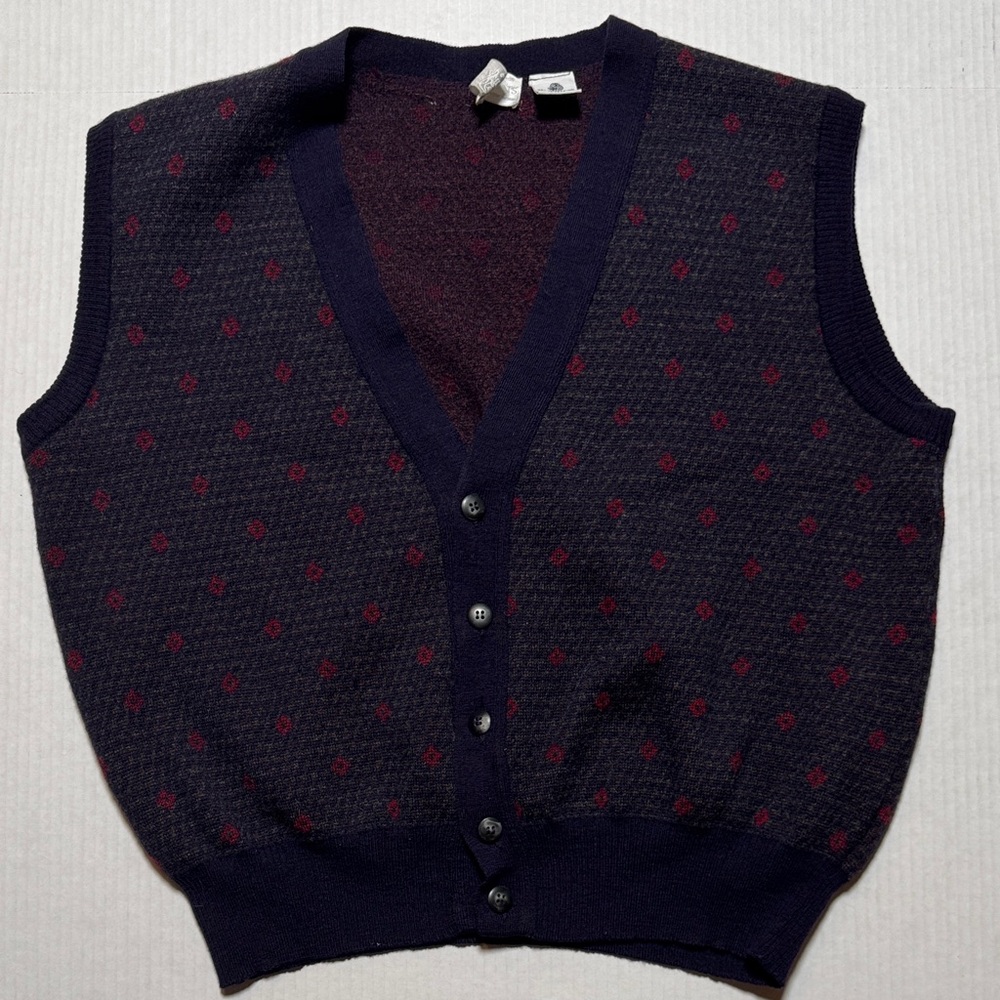 BALTMAN'S Vintage Fifth Ave Made in Italy Virgin Wool Navy Red Button-Up Vest L‎